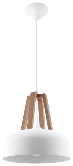 Casco 1 Light Dome Ceiling Pendant White, Natural Wood, E27 - image 1