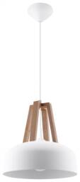 Casco 1 Light Dome Ceiling Pendant White, Natural Wood, E27 - thumbnail 1