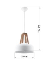 Casco 1 Light Dome Ceiling Pendant White, Natural Wood, E27 - thumbnail 5
