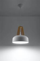 Casco 1 Light Dome Ceiling Pendant White, Natural Wood, E27 - thumbnail 3