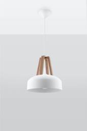 Casco 1 Light Dome Ceiling Pendant White, Natural Wood, E27 - thumbnail 2