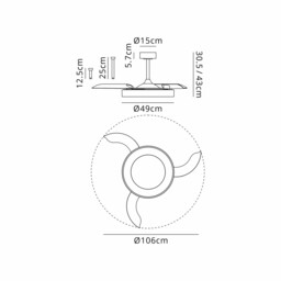 Niseko Fan M 49cm 50W LED Dimmable Ceiling Light With 30W DC Fan, 2700-5000K Remote Control, 5500lm, Black - thumbnail 3