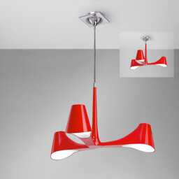 Ora Telescopic Convertible To Semi Flush 3 Light E27, Gloss Red/Polished Chrome - thumbnail 2