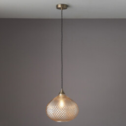 Livia Single Pendant Light Champagne Glass, Antique Brass Plate - thumbnail 2