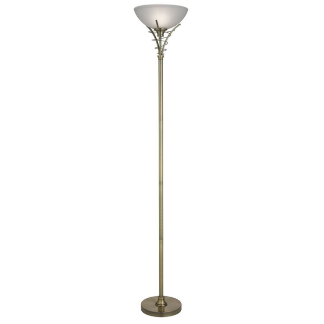Linea 1 Light Floor Lamp Uplighter Antique Brass and Opal Glass, E27 - image 1
