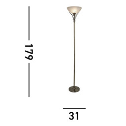 Linea 1 Light Floor Lamp Uplighter Antique Brass and Opal Glass, E27 - thumbnail 3