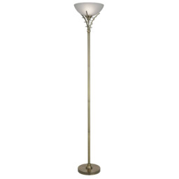 Linea 1 Light Floor Lamp Uplighter Antique Brass and Opal Glass, E27 - thumbnail 1