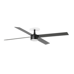 Rudder Recessed 132cm LED Ceiling Fan Matt Black, Walnut Blades CCT, 4 Blade Reversible