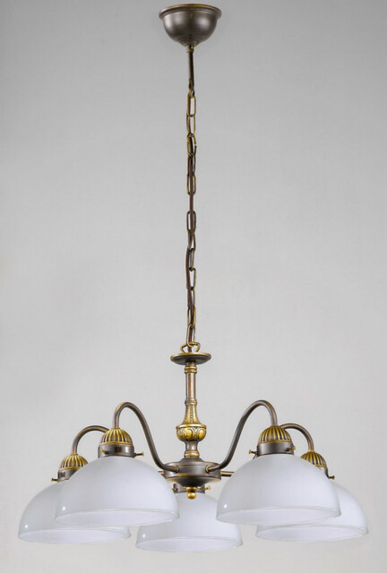 Nonna Cottage Style Glass 5 Arm Chandelier Matt Antique Brass, 5x E27 - image 1