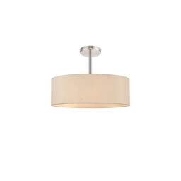Baymont Polished Chrome 5 Light E27 Semi Flush Fixture, With 45cm x 15cm Faux Silk Shade, Ivory Pearl/White Laminate - thumbnail 1