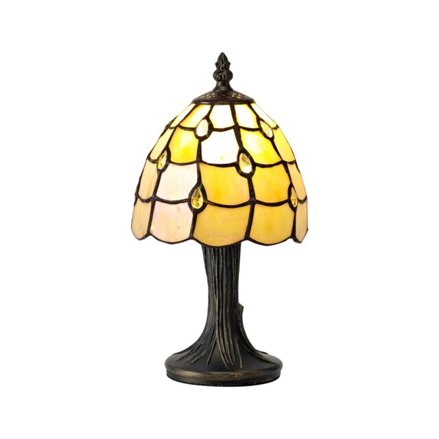 Lincoln Tiffany Table Lamp, 1 x E14, Black, Gold, Beige, Clear Crystal Shade - image 1