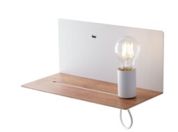 Flash Reading Usb Wall Lamp Shelf, White, Wood, E27
