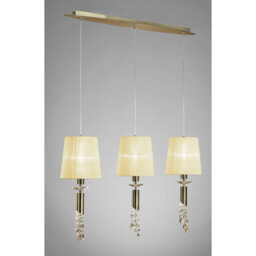 Tiffany Linear Pendant 3+3 Light E27+G9 Line, Antique Brass With Cream Shades & Clear Crystal - thumbnail 2