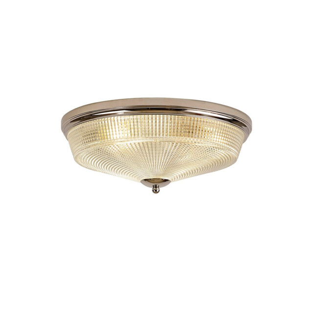 DeRuyter 3 Light E27 Flush Ceiling Lamp, Polished Nickel, Prismatic Glass - image 1