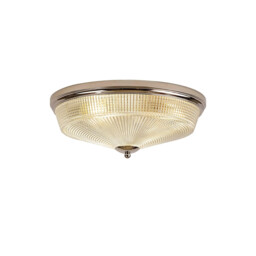 DeRuyter 3 Light E27 Flush Ceiling Lamp, Polished Nickel, Prismatic Glass