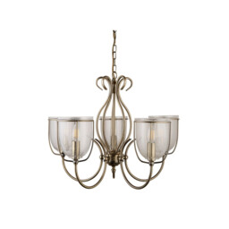 Silhouette 5 Light Multi Arm Ceiling Pendant Antique Brass with Seeded Glass Shades, E14 - thumbnail 2