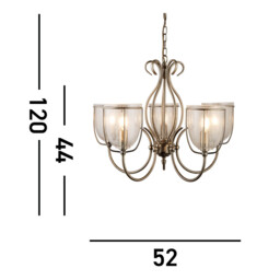 Silhouette 5 Light Multi Arm Ceiling Pendant Antique Brass with Seeded Glass Shades, E14 - thumbnail 3