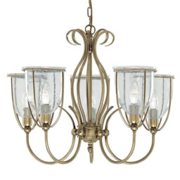 Silhouette 5 Light Multi Arm Ceiling Pendant Antique Brass with Seeded Glass Shades, E14 - thumbnail 1