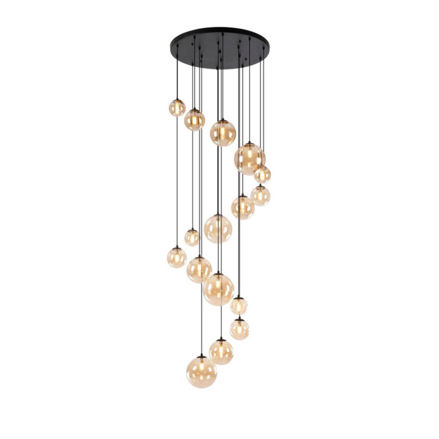 Marshall Ceiling Pendant, 16 Light G9, Satin Black, Amber Plated Glass - image 1