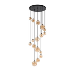 Marshall Ceiling Pendant, 16 Light G9, Satin Black, Amber Plated Glass - thumbnail 5