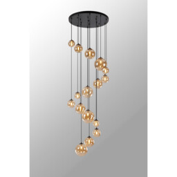 Marshall Ceiling Pendant, 16 Light G9, Satin Black, Amber Plated Glass - thumbnail 3