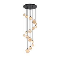 Marshall Ceiling Pendant, 16 Light G9, Satin Black, Amber Plated Glass - thumbnail 1