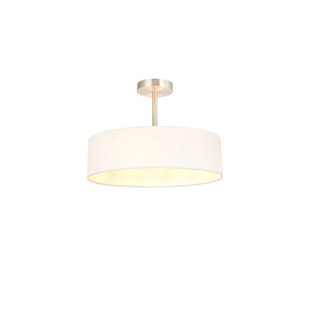 Baymont Satin Nickel 5 Light E27 Semi Flush Fixture, With 45cm x 15cm Faux Silk Shade, White - image 1