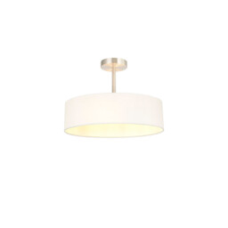 Baymont Satin Nickel 5 Light E27 Semi Flush Fixture, With 45cm x 15cm Faux Silk Shade, White - thumbnail 1