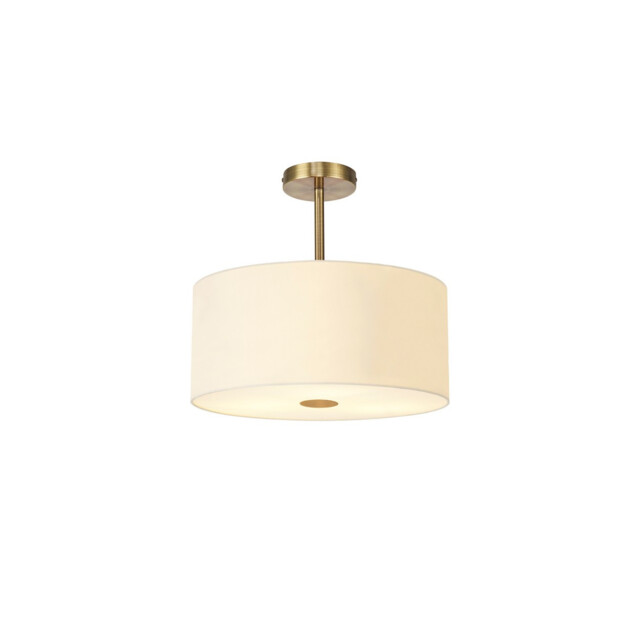 Baymont Antique Brass 5 Light E27 Semi Flush With 40cm x 18cm Faux Silk Shade, Ivory Pearl/White Laminate - image 1