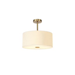 Baymont Antique Brass 5 Light E27 Semi Flush With 40cm x 18cm Faux Silk Shade, Ivory Pearl/White Laminate - thumbnail 1