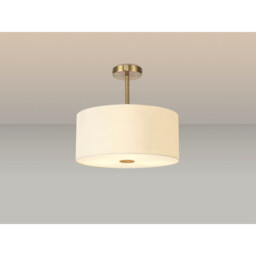 Baymont Antique Brass 5 Light E27 Semi Flush With 40cm x 18cm Faux Silk Shade, Ivory Pearl/White Laminate - thumbnail 2