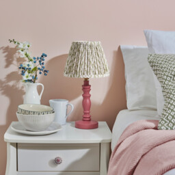 Bibury Satin Pink Clay Paint Table Lamp with Herb Garden Green Fabric Leaf Shade 20cm B22 - thumbnail 3
