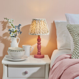Bibury Satin Pink Clay Paint Table Lamp with Herb Garden Green Fabric Leaf Shade 20cm B22 - thumbnail 2