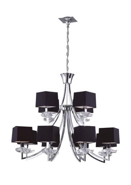 Akira Ceiling Pendant 2 Tier 12 Light E14, Polished Chrome with Black Shades - image 1