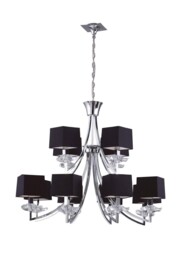 Akira Ceiling Pendant 2 Tier 12 Light E14, Polished Chrome with Black Shades - thumbnail 1