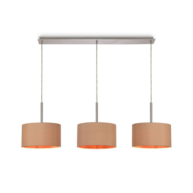 Baymont Polished Chrome 3 Light E27 Linear Pendant With 30cm x 17cm Dual Faux Silk Shade, Antique Gold/Ruby - image 1
