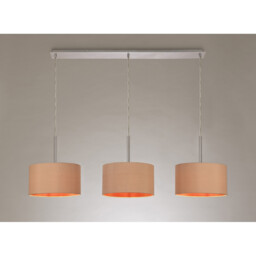 Baymont Polished Chrome 3 Light E27 Linear Pendant With 30cm x 17cm Dual Faux Silk Shade, Antique Gold/Ruby - thumbnail 2