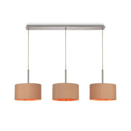 Baymont Polished Chrome 3 Light E27 Linear Pendant With 30cm x 17cm Dual Faux Silk Shade, Antique Gold/Ruby