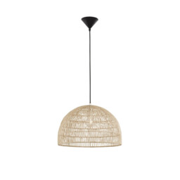 Melody 40cm Dome Pendant Ceiling Light Natural Rattan Black Fabric Wire, Base LED E27 - thumbnail 1