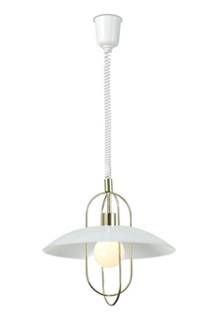 Riva Rise & Fall Dome Ceiling Pendant E27, Polished Brass, Opal White Glass Shade - image 1