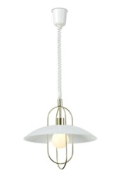 Riva Rise & Fall Dome Ceiling Pendant E27, Polished Brass, Opal White Glass Shade - thumbnail 1
