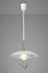 Riva Rise & Fall Dome Ceiling Pendant E27, Polished Brass, Opal White Glass Shade - thumbnail 2