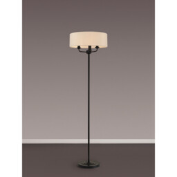 Banyan 3 Light Switched Floor Lamp With 45cm x 15cm Faux Silk Fabric Shade Matt Black/Ivory Pearl - thumbnail 2