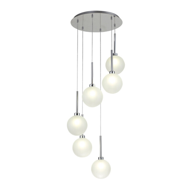 Baldwin 44cm Round Pendant 2.5m, 6 x G9, Polished Chrome/Frosted Type G Shade - image 1