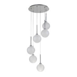 Baldwin 44cm Round Pendant 2.5m, 6 x G9, Polished Chrome/Frosted Type G Shade - thumbnail 5