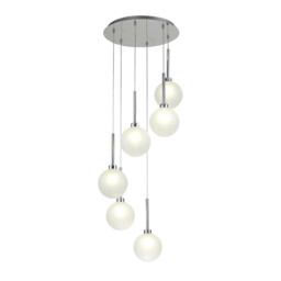 Baldwin 44cm Round Pendant 2.5m, 6 x G9, Polished Chrome/Frosted Type G Shade - thumbnail 1