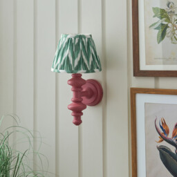 Carnaby Satin Pink Clay Paint Wall Light with Cotswold Green Fabric Zigzag Shade 20cm B22 - thumbnail 3