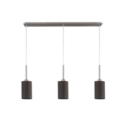 Baymont Satin Nickel 3 Light E27 Linear Pendant, With 12cm Faux Silk Shade, Grey - thumbnail 5