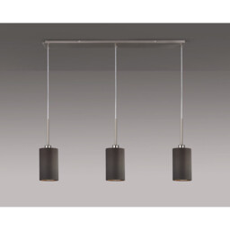 Baymont Satin Nickel 3 Light E27 Linear Pendant, With 12cm Faux Silk Shade, Grey - thumbnail 2