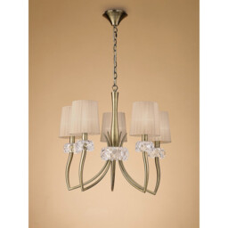 Loewe Pendant 5 Light E14, Antique Brass With Soft Bronze Shades - thumbnail 2